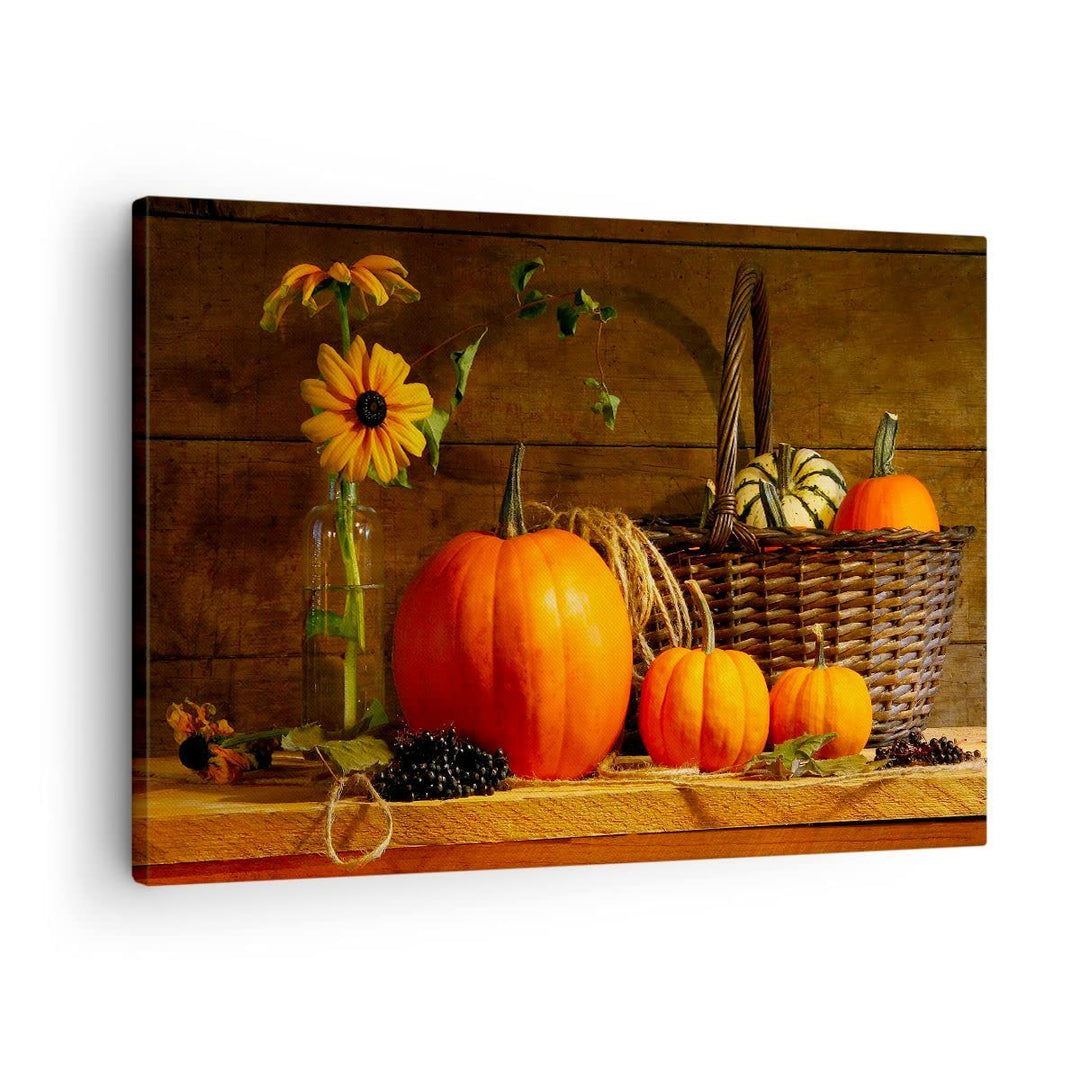 Bilder auf Leinwand Herbst Folk Tradition Kürbisse Leinwandbild 70x50cm Wandbilder Dekoration Wohnzi