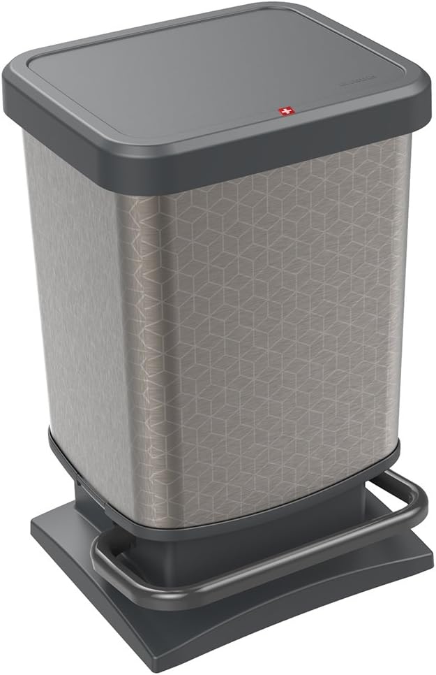 Rotho Paso Mülleimer 20l mit Pedal und Deckel, Kunststoff (PP) BPA-frei, silber hexagon, 20l (29,3 x