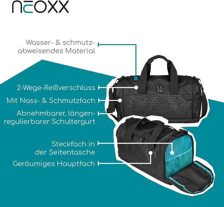 neoxx Champ Sporttasche Lost in Black I Sportbeutel für die Schule I Tasche zur Aufbewahrung von Spo