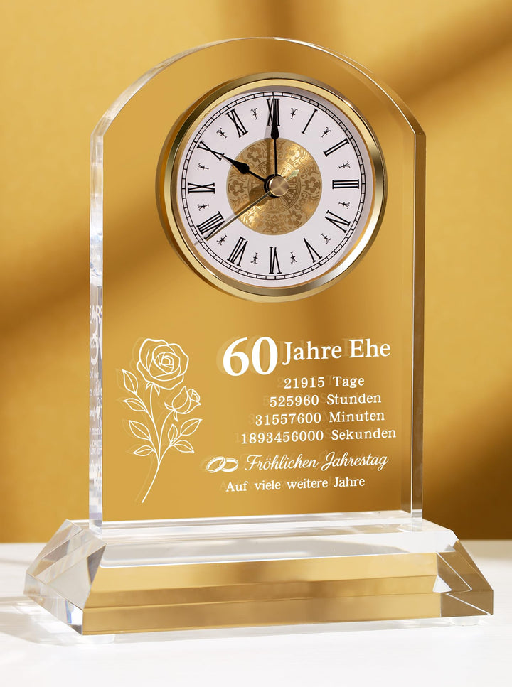 DEEWISH Diamantene Hochzeit 60 Jahre Ehe Schreibtischuhr Quarzuhr, edles Geschenkset mit Box und Gru