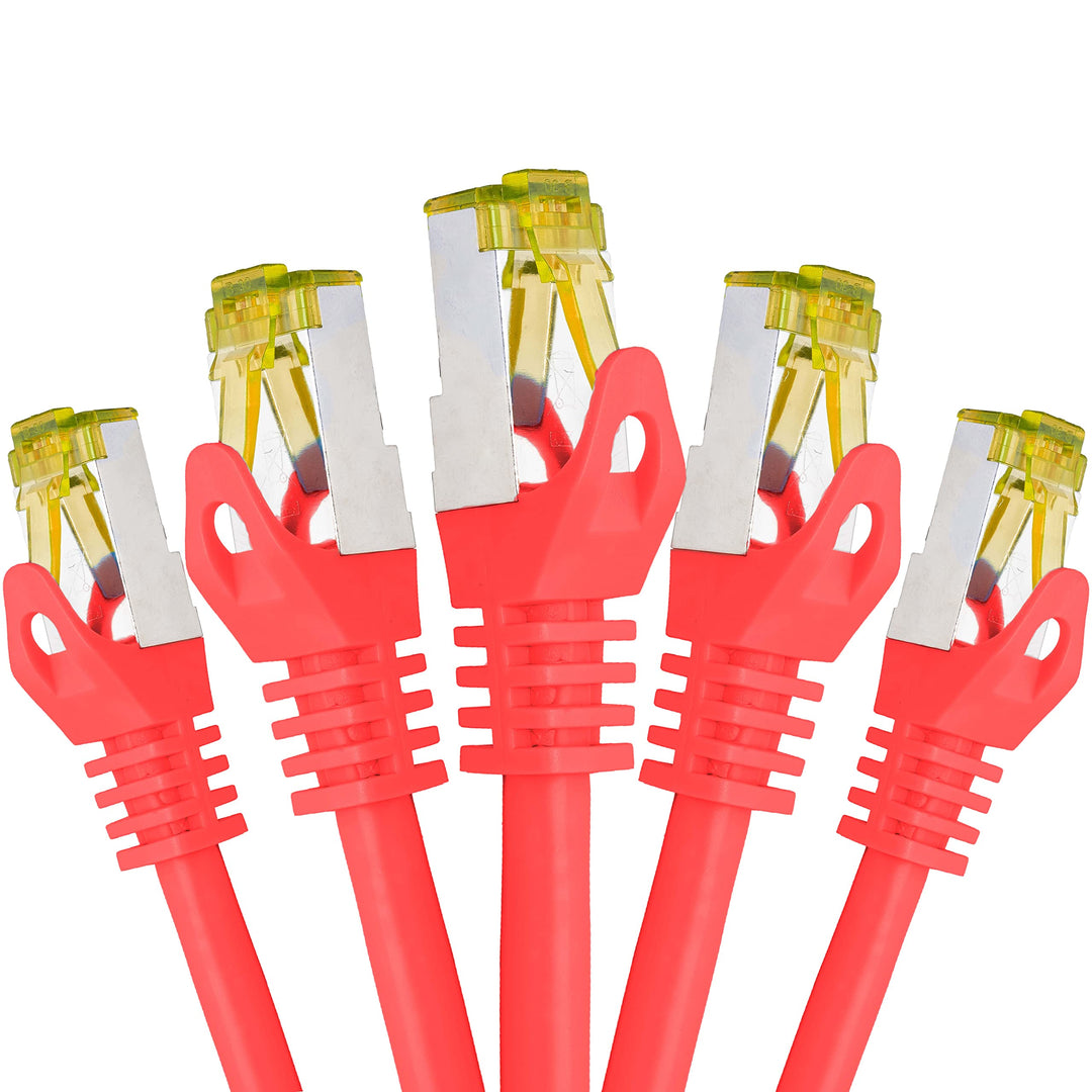 BIGtec LAN Kabel 5 Stück 10m Netzwerkkabel CAT7 Ethernet Internet Patchkabel CAT.7 rot Gigabit doppe