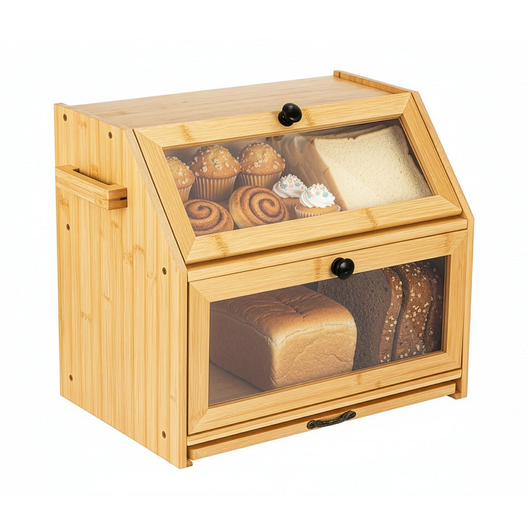 Brotkorb mit Schneidebrett Brotkasten Bambus Eco Brotbox Aufbewahrungsbox Küche Brotaufbewahrung Bro