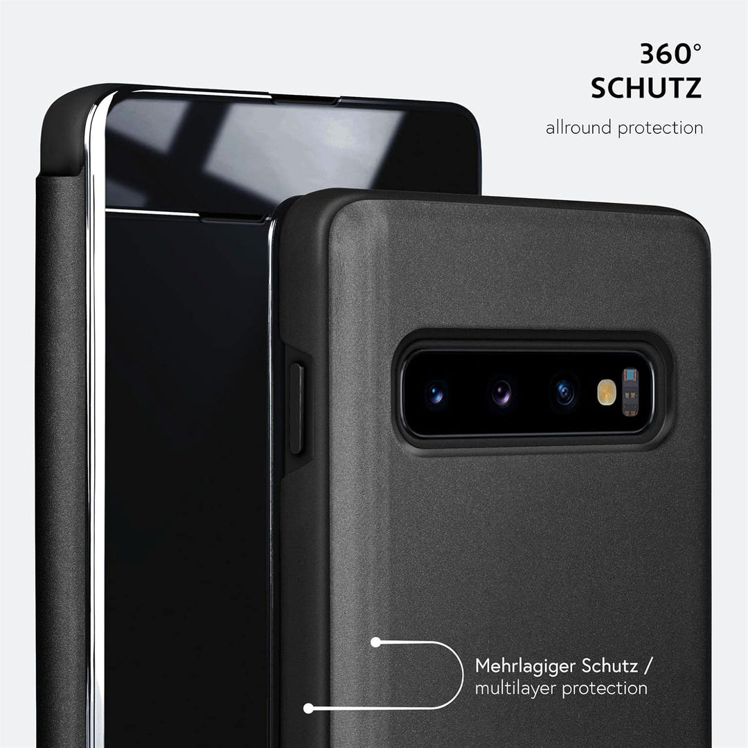 moex Void Case für Samsung Galaxy S10 Hülle in Hochglanz Optik, Clear View Cover Spiegelhülle, Flip