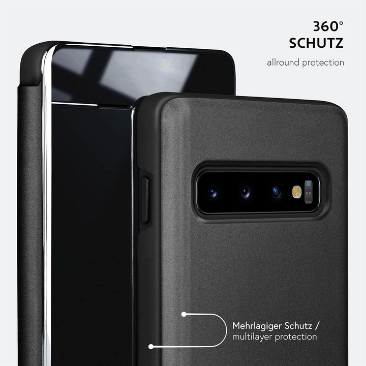 moex Void Case für Samsung Galaxy S10 Hülle in Hochglanz Optik, Clear View Cover Spiegelhülle, Flip
