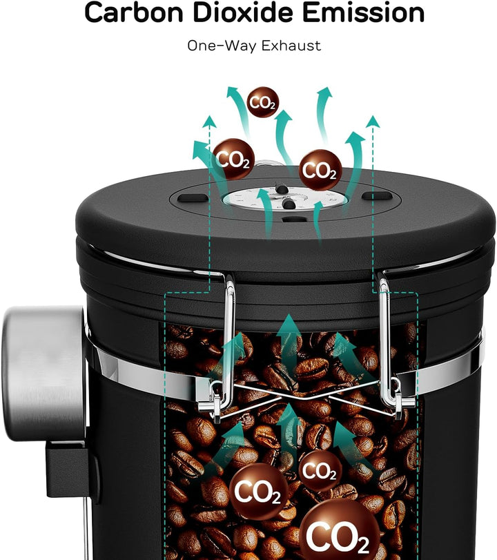 Coffee Gator Kaffeedose Edelstahl, Luftdicht Vorratsdose mit Deckel, Datum Tracker, CO2-Freigabevent