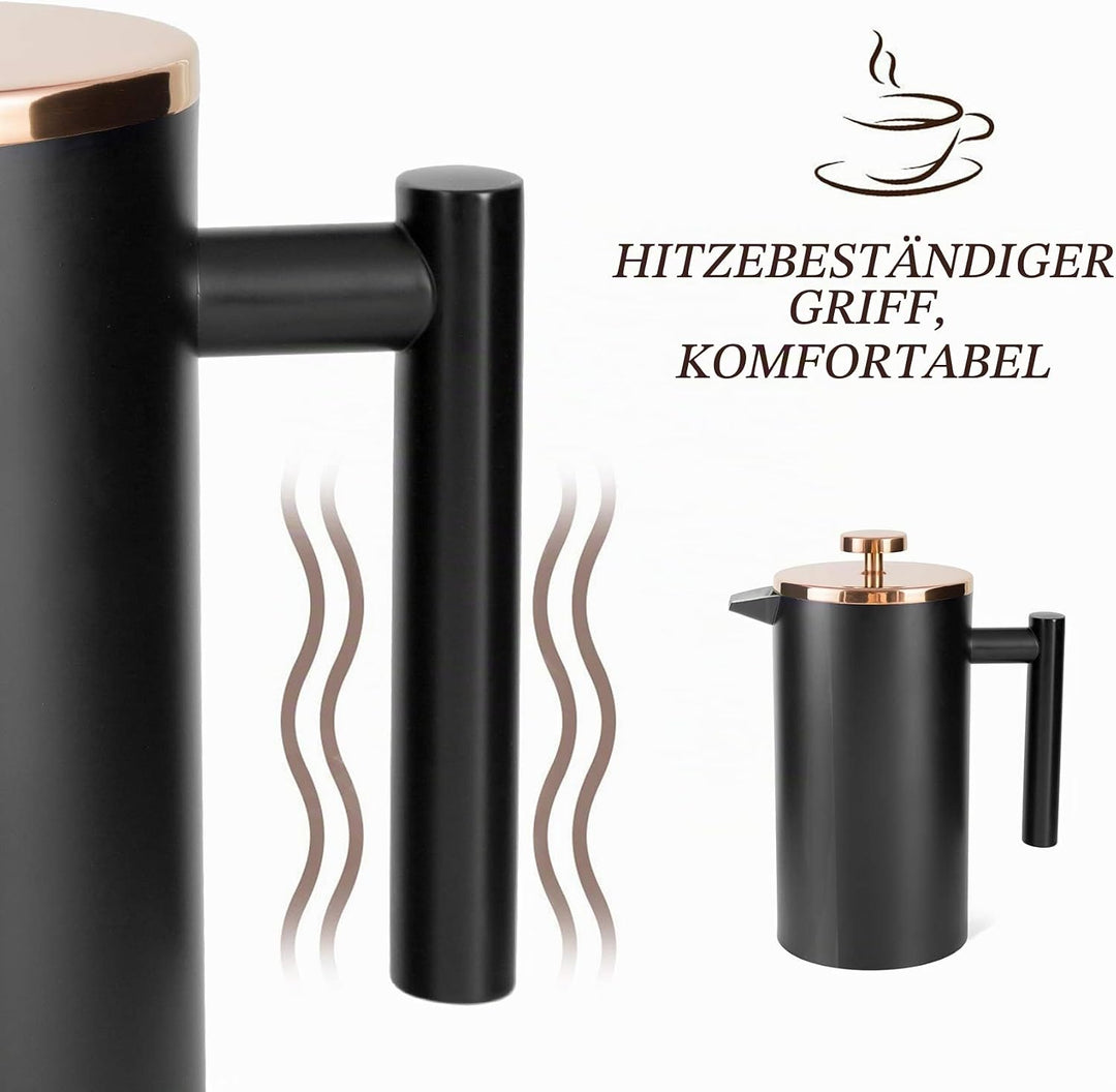 MaxMiuly Kaffeebereiter French Press 0,35 Liter Klein Kaffeezubereiter Doppelwandig Edelstahl Franzö