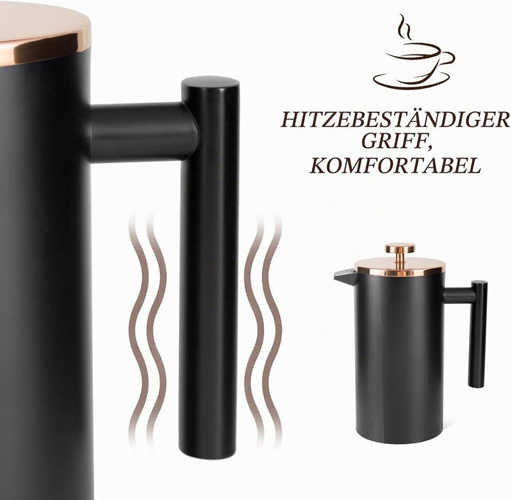 MaxMiuly Kaffeebereiter French Press 0,35 Liter Klein Kaffeezubereiter Doppelwandig Edelstahl Franzö