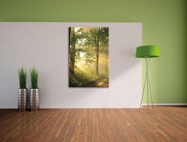 Waldweg im Winter, Format: 100x70 auf Leinwand, XXL riesige Bilder fertig gerahmt mit Keilrahmen, Ku
