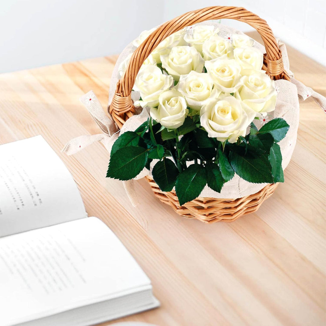 Liseng Einkaufskorb Geflochten Weidenkorb Mit Handgewebter Simulation Blumen - Kleiner Geschenkkorb