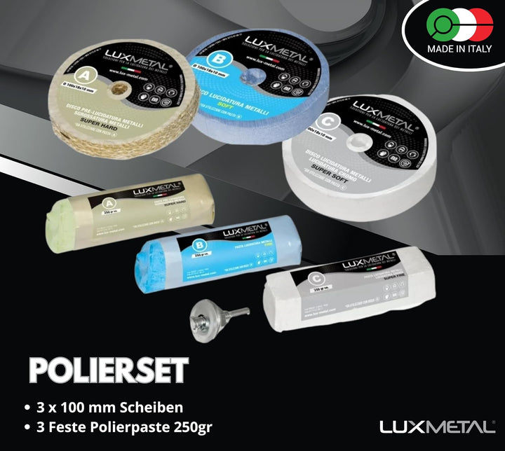 Lux Metal 3 polierpaste 250 g - 3 Polierscheibe 100 mm, Polierset set DIY kit Schleifpaste Metall, A
