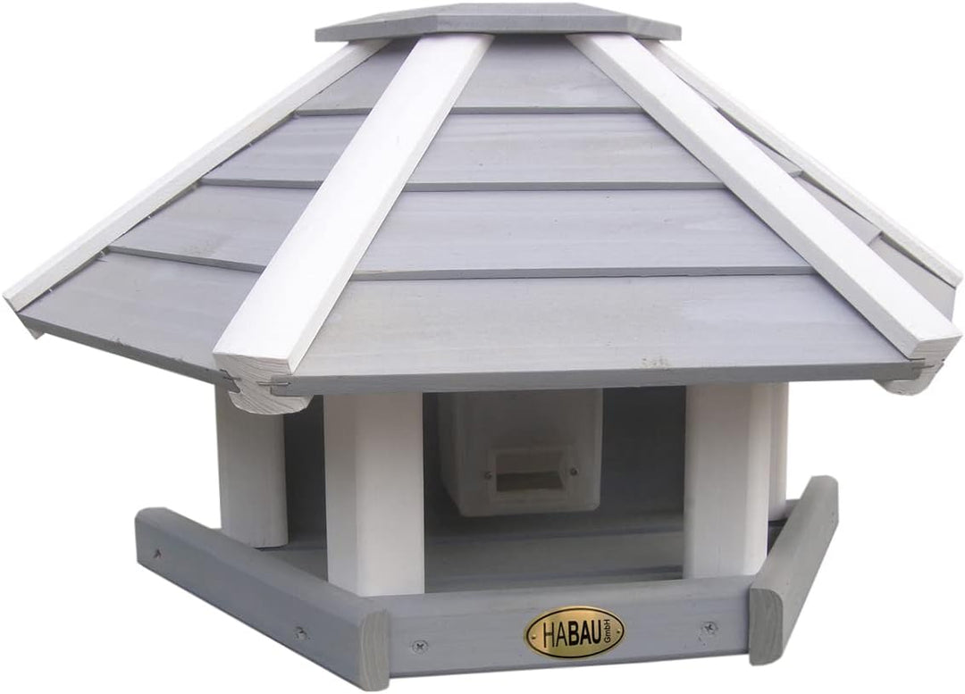 HABAU Vogelhaus Wandhänger aus Holz, grau/weiss - Futterstation mit Aufhängung