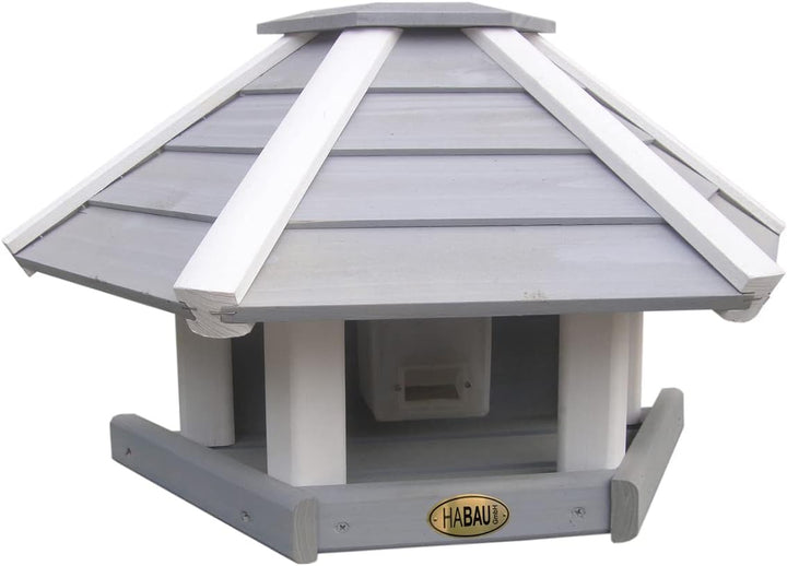 HABAU Vogelhaus Wandhänger aus Holz, grau/weiss - Futterstation mit Aufhängung