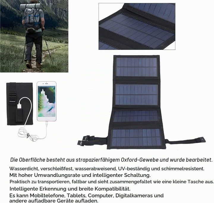 20W Faltbar Solarpanel Solarmodul, Tragbare Solarladegerät Monokristallin Solarzelle Solaranlage Kom