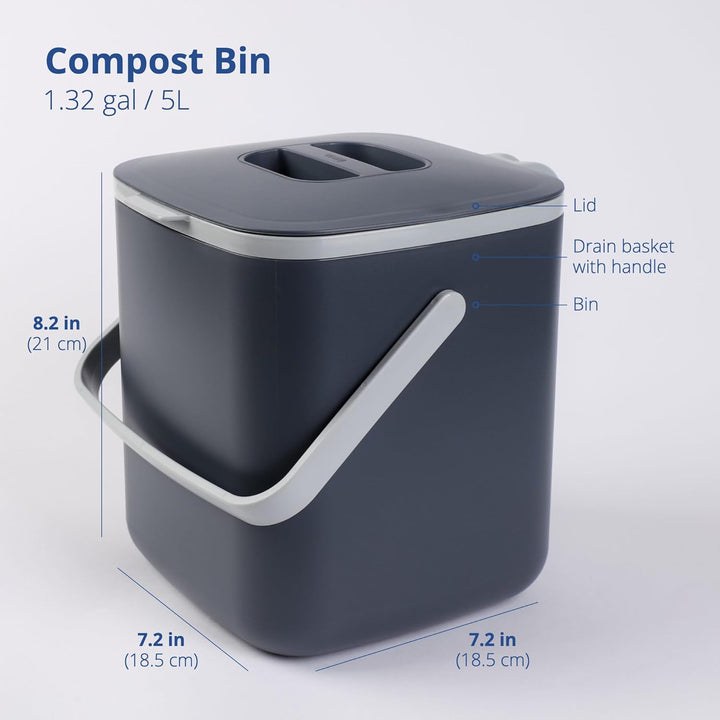 BLUE GINKGO Biomülleimer Küche – Kompostbehälter Küche mit Deckel, Griffen | Spülmaschinenfest | Her