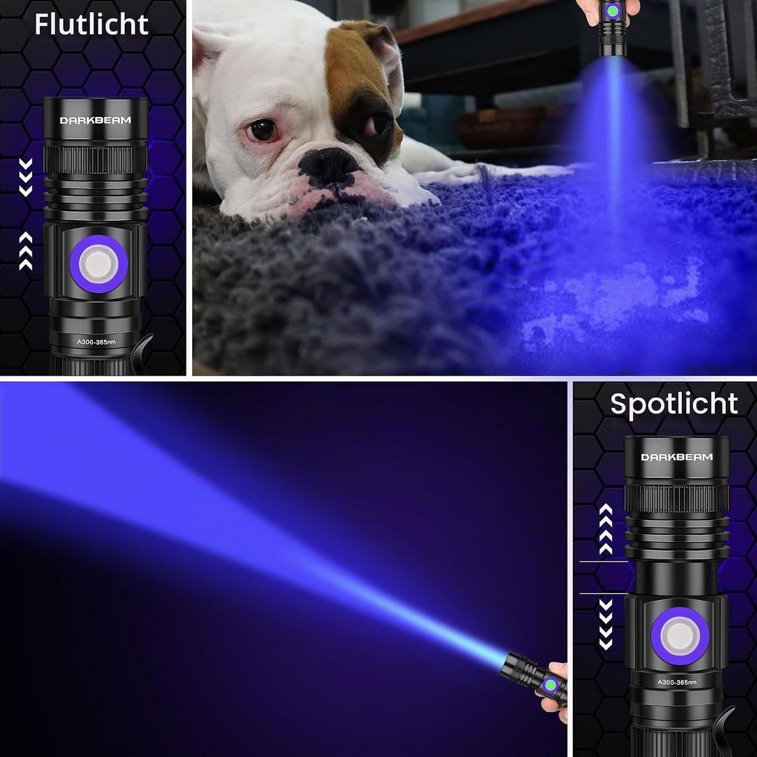 DARKBEAM UV Taschenlampe uv Lampe 365nm Licht USB Aufladbar, Woodsche Lampe Schwarzlichtlampe Klein