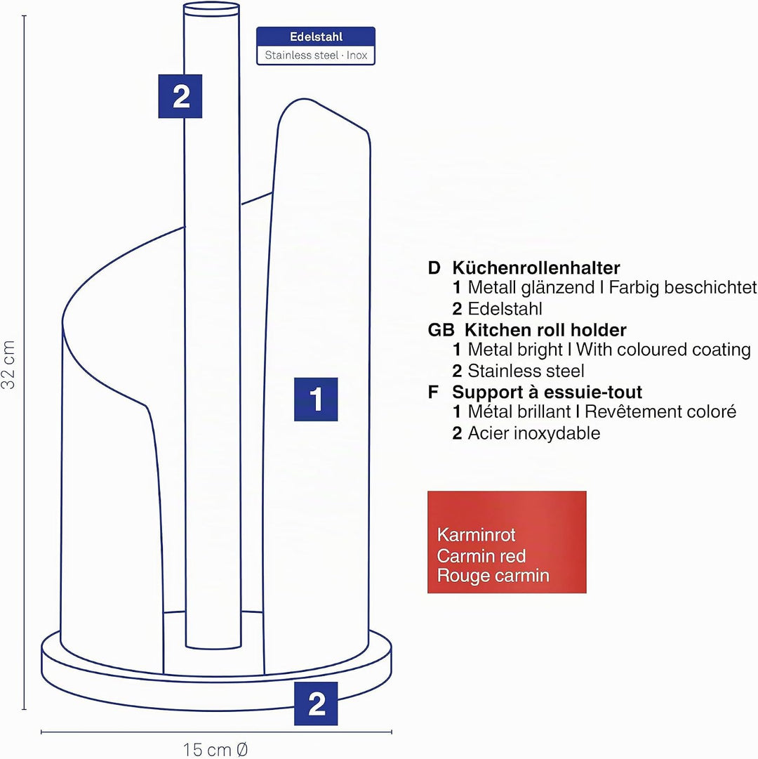 kela Küchenrollenhalter stehend, für Dicke Rollen, Küchenpapierhalter 32 cm hoch, Stella, Edelstahl/