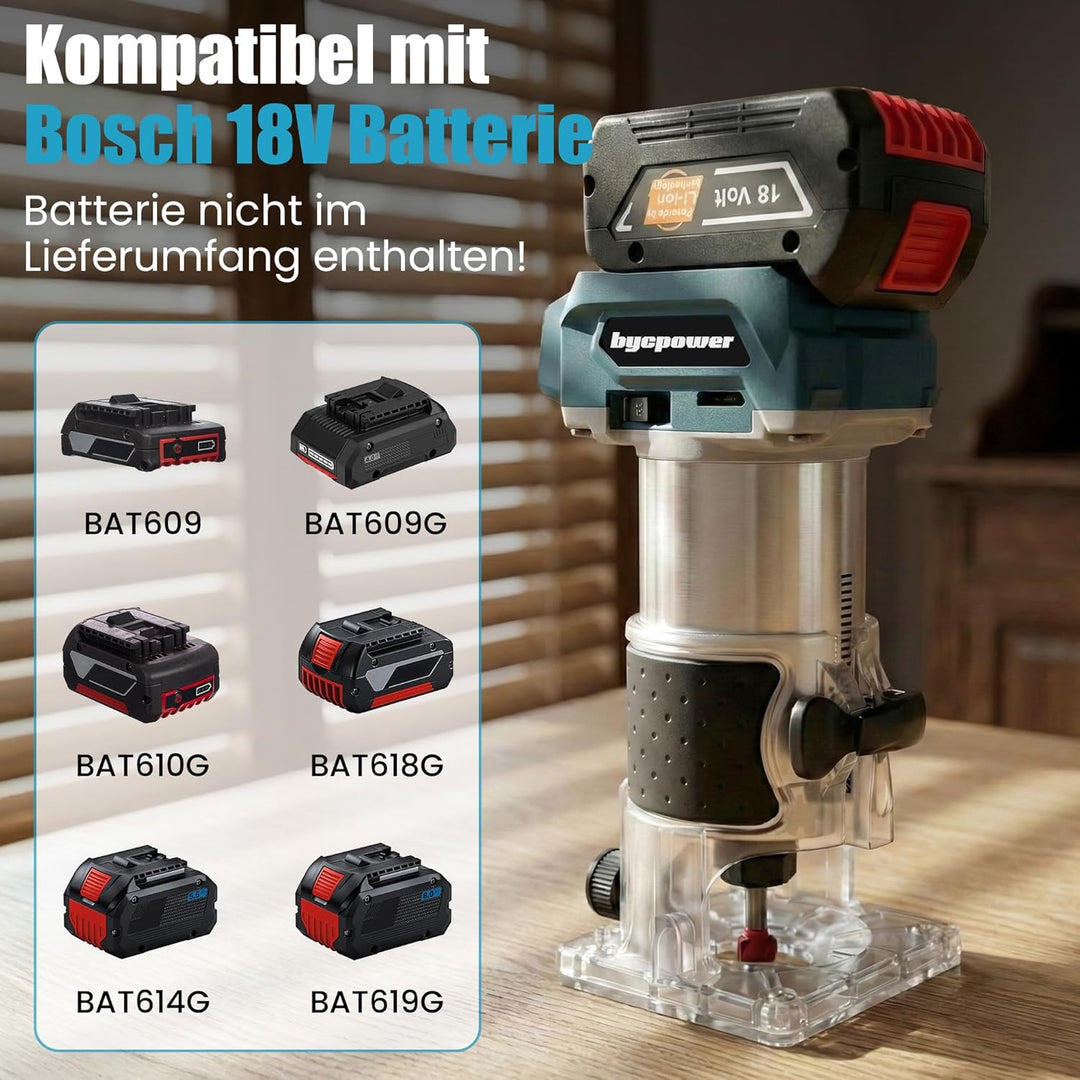 Akku Oberfräse für Bosch 18V Akku, 30000 RPM Bürstenloser Motor, 5-Stufen Kantenfräse, Kabellose Hol