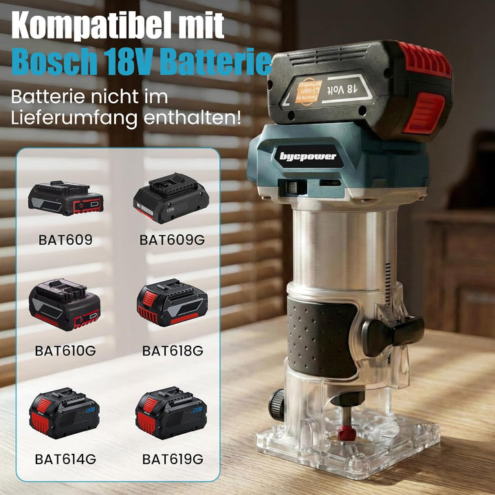Akku Oberfräse für Bosch 18V Akku, 30000 RPM Bürstenloser Motor, 5-Stufen Kantenfräse, Kabellose Hol