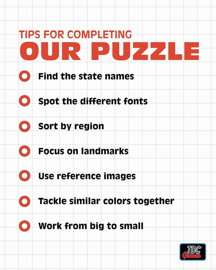 TDC Games US Map Puzzle Great American Roadtrip with Individual States, 1000 Piece Jigsaw Puzzle for