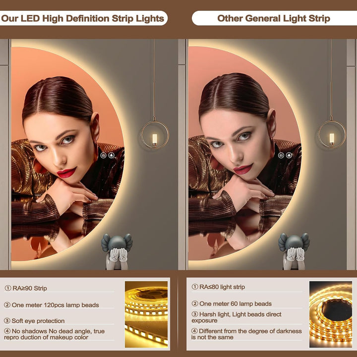 Halbrunder Spiegel mit Beleuchtung, 120 × 60cm LED Badspiegel mit Touch Schalter, Badezimmerspiegel