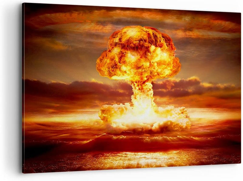 Bilder auf Leinwand 100x70cm Leinwandbild Krieg Atombombe Pilz Apokalypse Gross Wanddeko Bild Schlaf