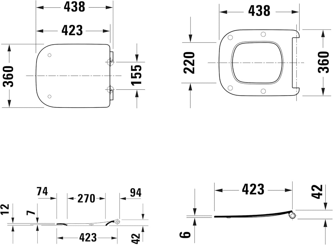 Duravit WC-Sitz Univavo, WC-Sitz eckig, Klobrille mit doppelter Absenkautomatik, Toilettendeckel Qui