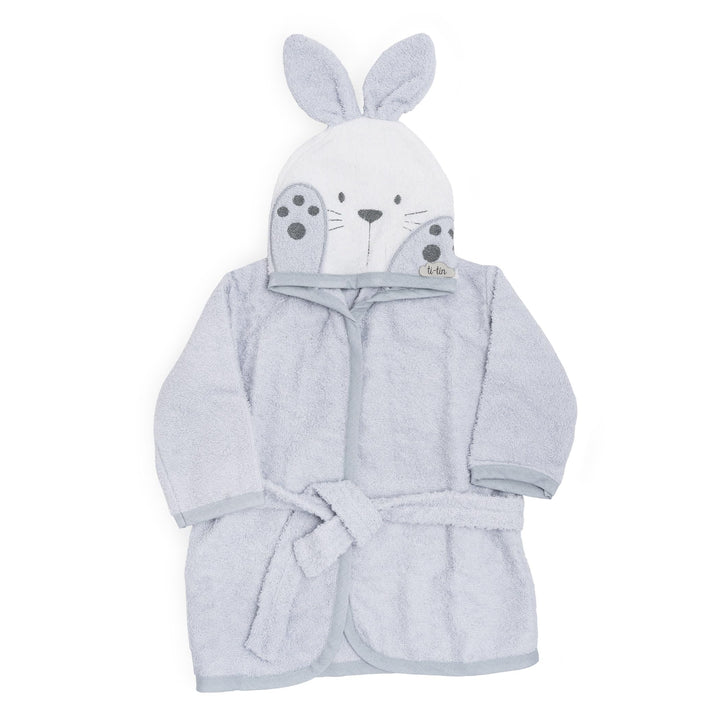 Ti TIN Kinder‑Bademantel mit Kapuze und Hasenohren – 100% Baumwolle, weich & saugfähi, Grösse 6–12 M