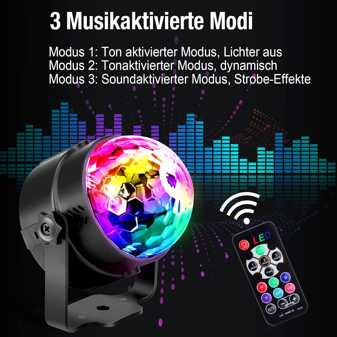 Gobikey Discokugel, 360° Rotierende Musik Activated Discolicht LED Party Lampe mit Fernbedienung- 3W