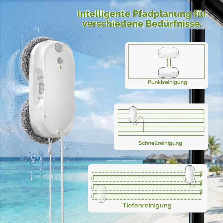 KKI Fensterreinigungsroboter, Automatischer Fensterreiniger-Roboter, Dual-Spray, max3200 Pa, KI-Pfad