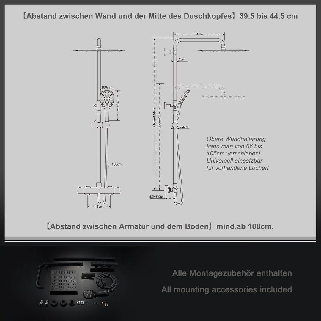 JOHO Regendusche Duschsystem Thermostat Duschset mit Thermostatarmatur, Wassersparend,Edelstahl Dusc
