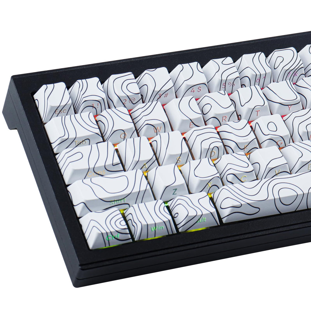 Sunzit Custom Keycaps 135 Tasten PBT Keycap Set,Cherry Profile Keycaps Dye-Sub White Topographic Key