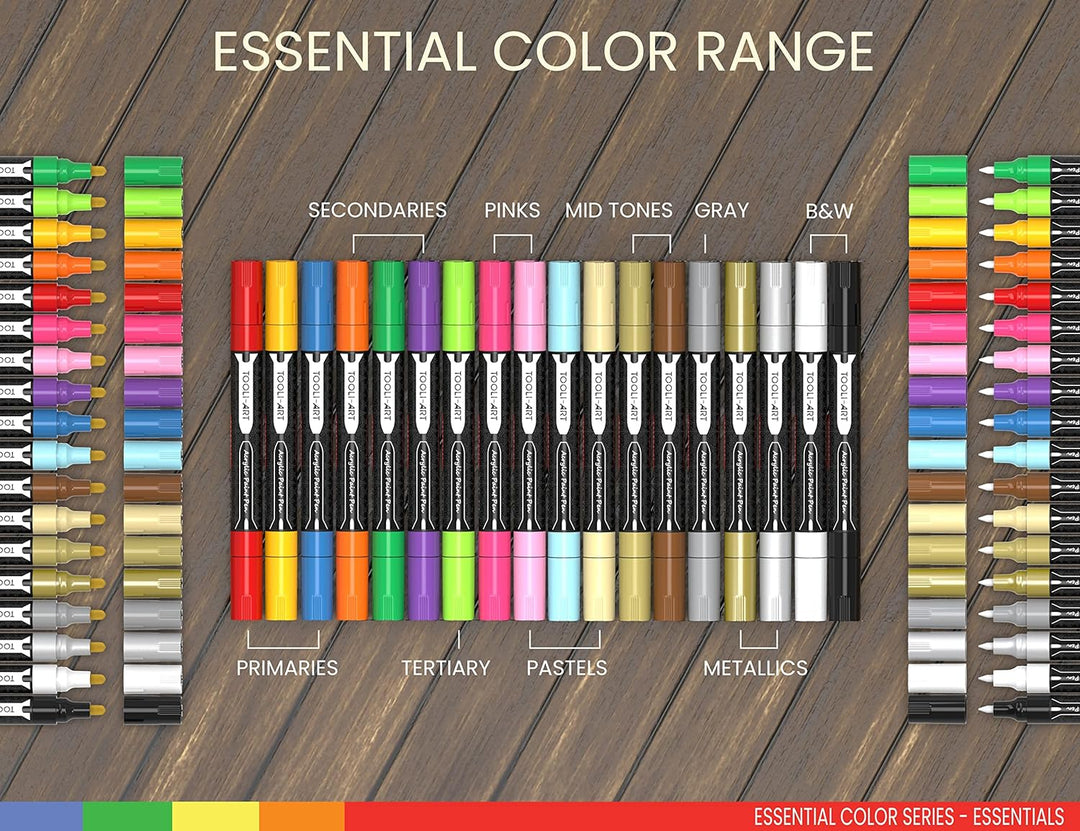 TOOLI-ART Acrylfarben-Marker-Set Essential Color Series für Felsmalerei, Leinwand, Tassen, Kunststof