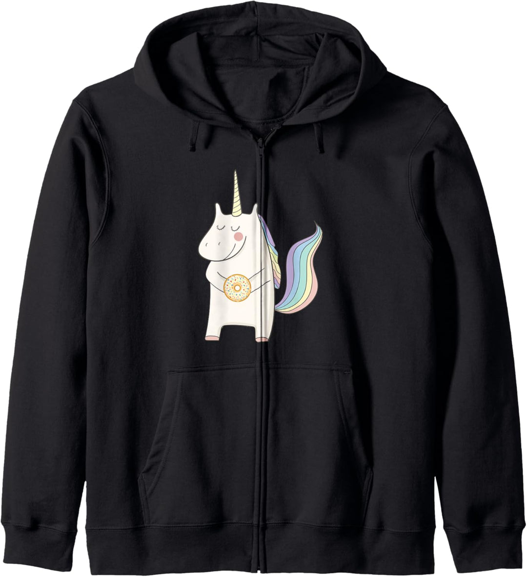 Regenbogenfarben Einhorn mit einem Donut Lustiges Kapuzenjacke