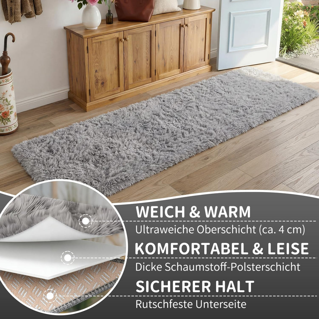 VOFUSHON Wohnzimmer Hochflor Teppich,Shaggy Flur Läufer Teppich Modern Flauschiger Weich Teppich Gro