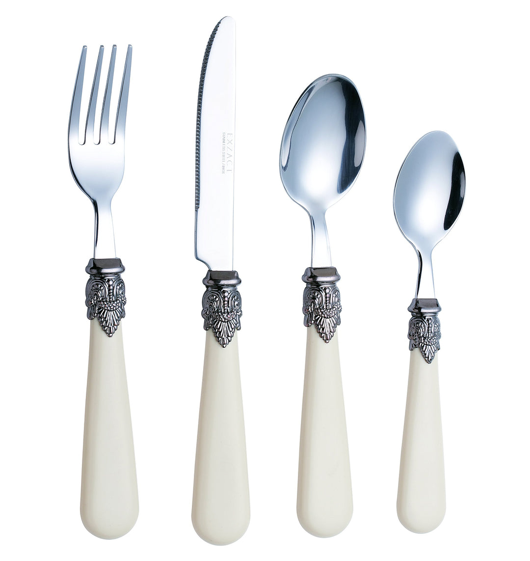 EXZACT Besteck 16 Stück Creme, Edelstahl mit detaillierten Griff, traditionelle, elegante, Vintage S