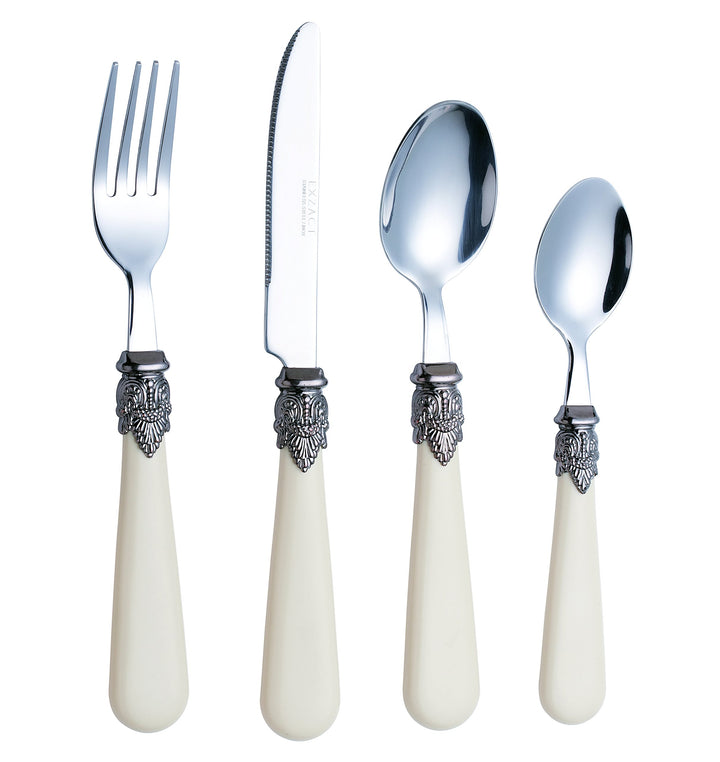 EXZACT Besteck 16 Stück Creme, Edelstahl mit detaillierten Griff, traditionelle, elegante, Vintage S