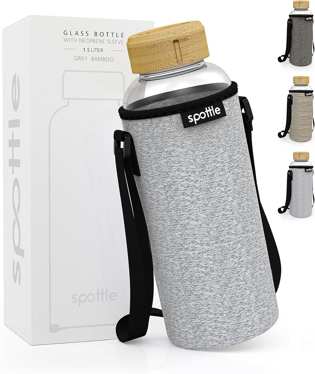spottle Glasflasche 1,5 liter - Trinkflasche Glas 1 5 l mit Bambus-Deckel - Glass bottle - Wasserfla