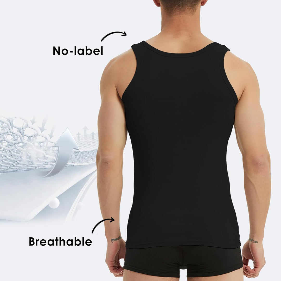 YouShow Unterhemd Herren 3/5er Pack 100% Baumwolle Tank Top Feinripp, 1*schwarz + 1*marine + 1*olive