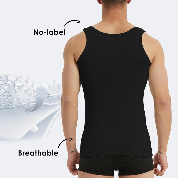 YouShow Unterhemd Herren 3/5er Pack 100% Baumwolle Tank Top Feinripp, 1*schwarz + 1*marine + 1*olive