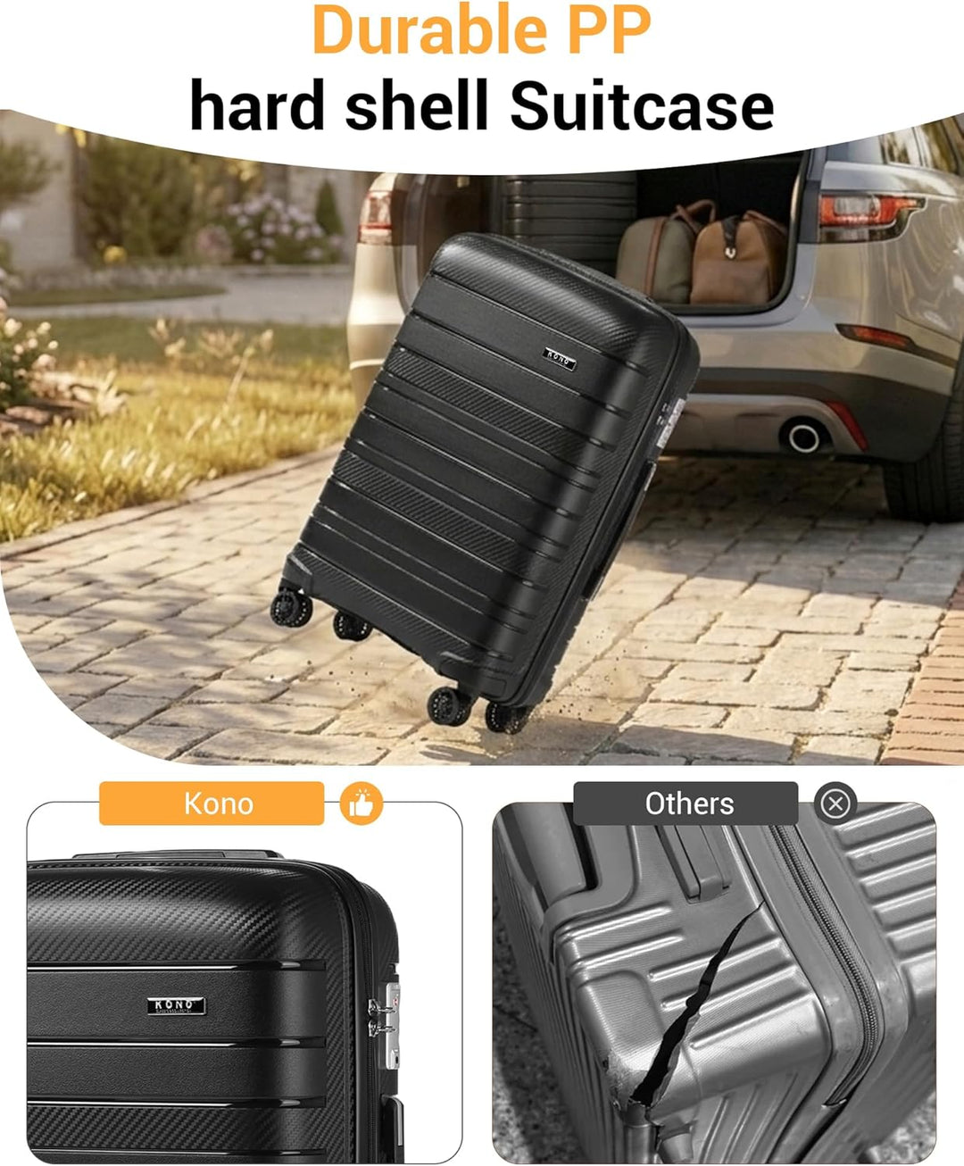 KONO Zwillingsrollen Reisekoffer TSA-Schloss 55cm Boardcase Trolley Koffer Polypropylen Hartschale R