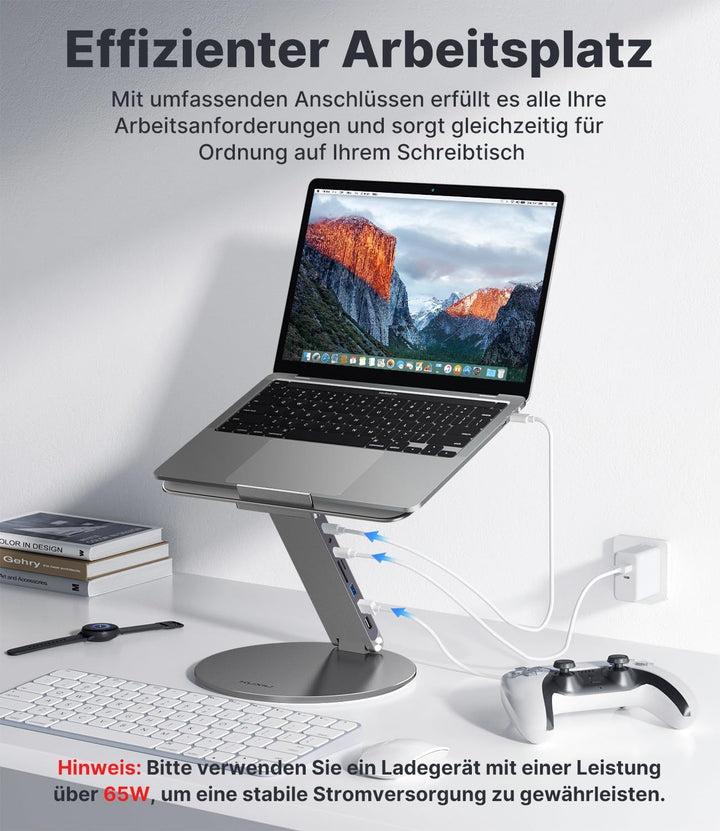 KU XIU Verstellbar Laptop Ständer mit 8-in-1 Dockingstation, Aluminium Laptop Halterung mit USB HUB