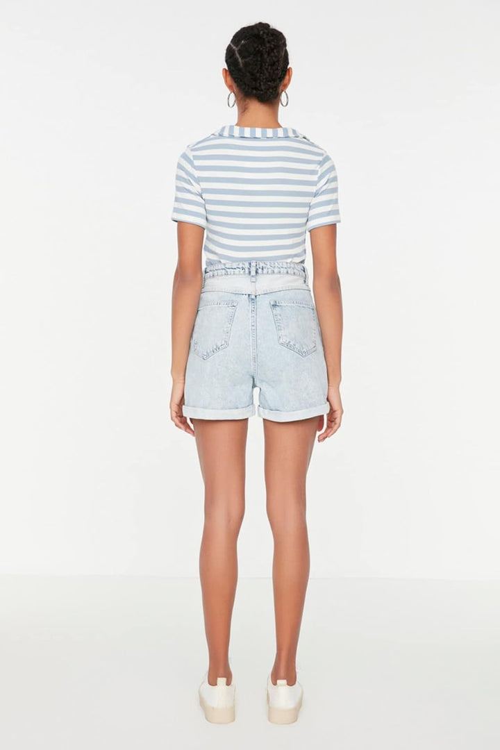 TRENDYOL Damen Farbe Blockierte Denim Shorts 38 Blau, 38 Blau