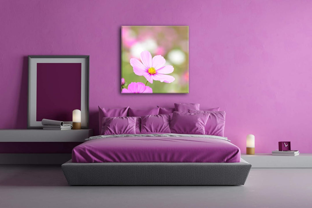 deyoli rosafarbenes Blumenmeer Format: 60x60 als Leinwandbild, Motiv fertig gerahmt auf Echtholzrahm