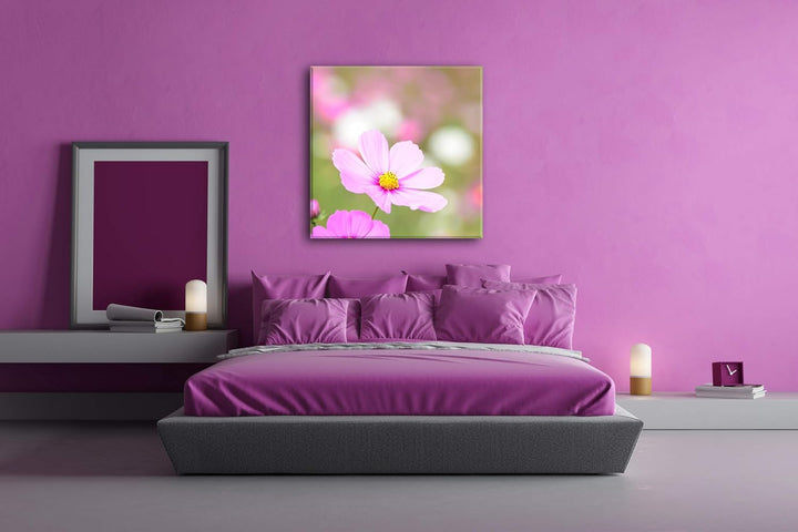 deyoli rosafarbenes Blumenmeer Format: 60x60 als Leinwandbild, Motiv fertig gerahmt auf Echtholzrahm