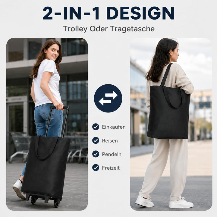 2 in 1 Einkaufstrolley Klappbar 30L Einkaufswagen 25kg Tragkraft 90cm Höhe | 30L Kapazität, 25kg Tra