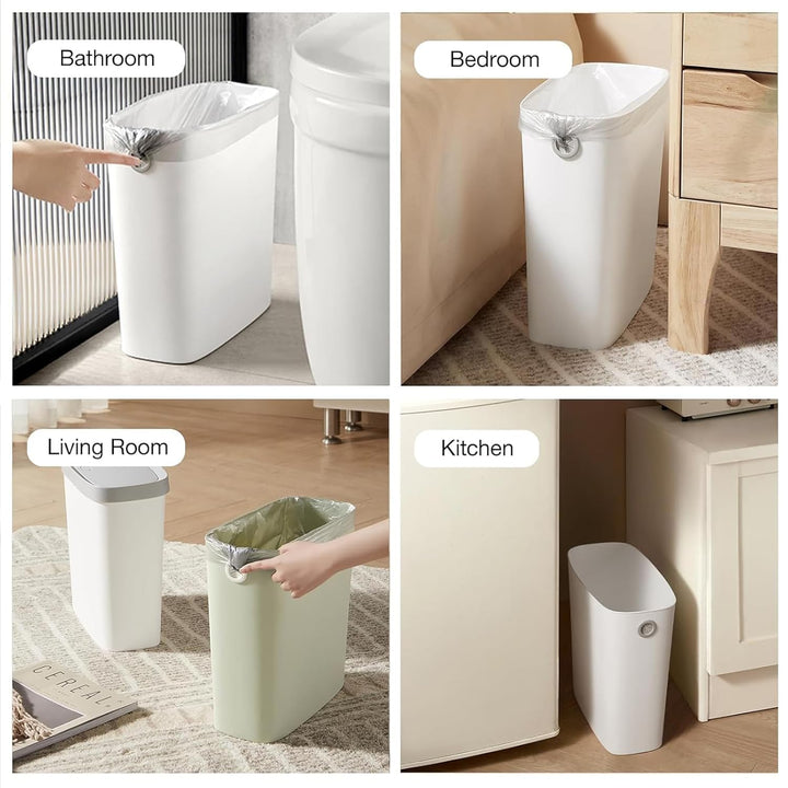 Schmaler Mülleimer Badezimmer, 13 cm Slim Abfalleimer Kunststoff mit Müllbeutelhalter, Offener Papie