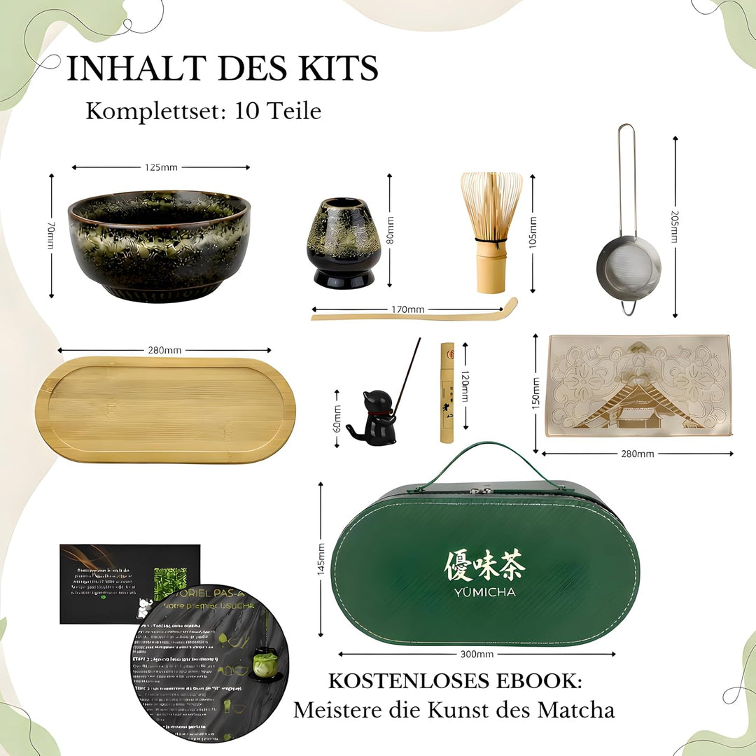 Matcha-Set, 10-teilig, Koffer, Grün, Service schwarz Tasche Grün/Service Schwarz 10, Tasche Grün/Ser