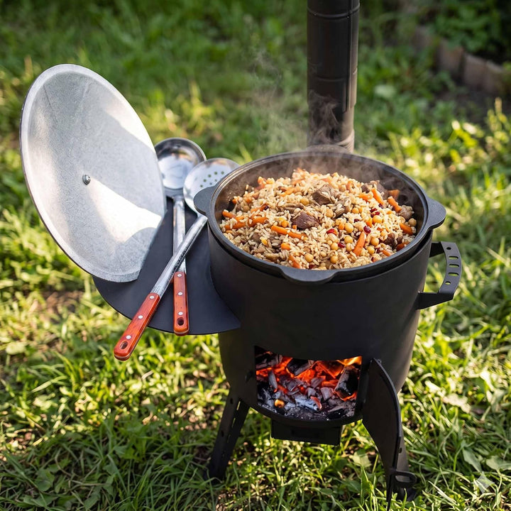 Kazan-Ofen Set 40cm Uchag 2mm Stahl Utschak Abzugsrohr 12L Gusseisen Kasan | Set Utschak mit Usbekis