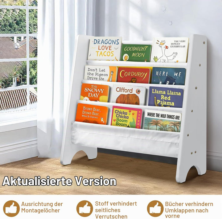 Kinderbücherregal mit Aufbewahrungsfach – Regenbogenfarben Bücherregal aus weicher Leinwand für Kind