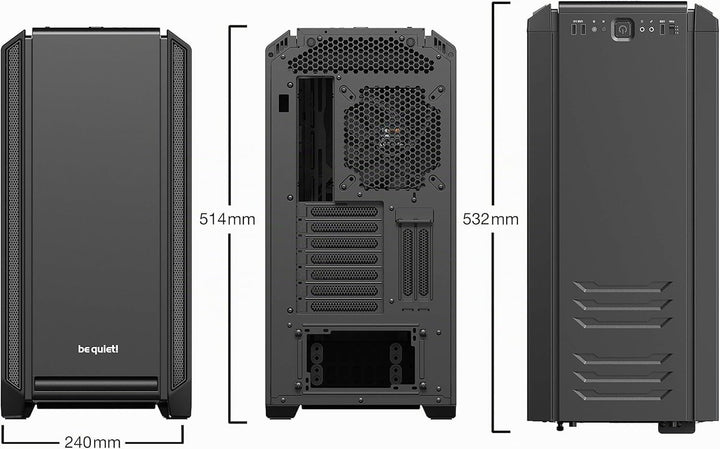 be quiet! Silent Base 601 Window Black PC-Gehäuse, 2X Pure Wings 2 140mm Lüfter, bis 360mm Radiator,